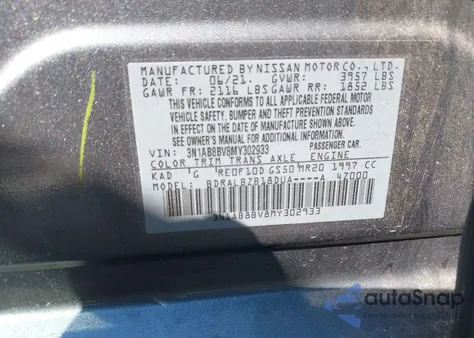 2021 Nissan Sentra S Xtronic Cvt from USA, damaged, VIN 3N1AB8BV8MY302933